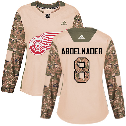Women's Adidas Detroit Red Wings #8 Justin Abdelkader Authentic Camo Veterans Day Practice NHL Jersey