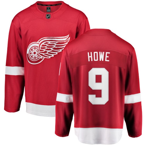 Youth Detroit Red Wings #9 Gordie Howe Authentic Red Home Fanatics Branded Breakaway NHL Jersey