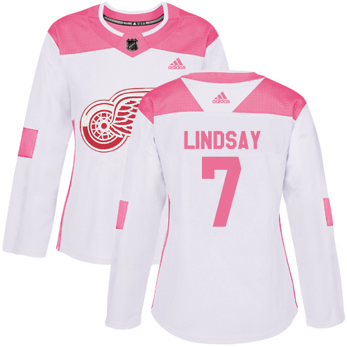 Women's Adidas Detroit Red Wings #7 Ted Lindsay Authentic White/Pink Fashion NHL Jersey