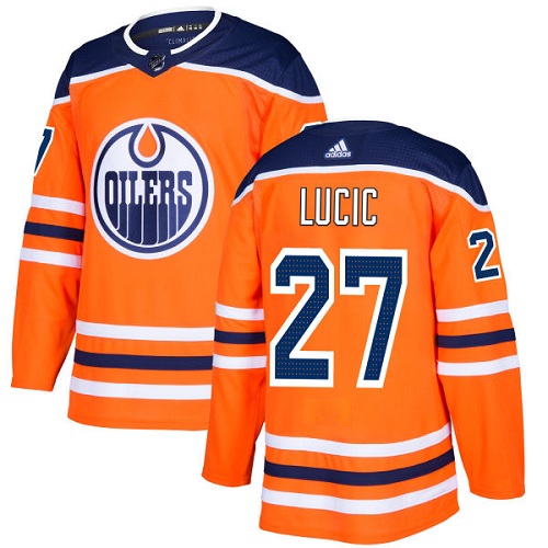 Men's Adidas Edmonton Oilers #27 Milan Lucic Premier Orange Home NHL Jersey