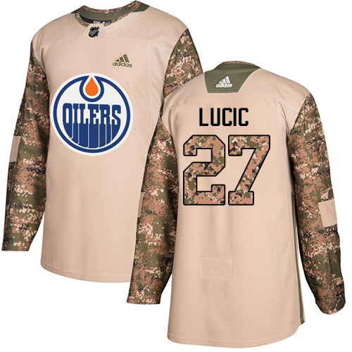 Youth Adidas Edmonton Oilers #27 Milan Lucic Authentic Camo Veterans Day Practice NHL Jersey