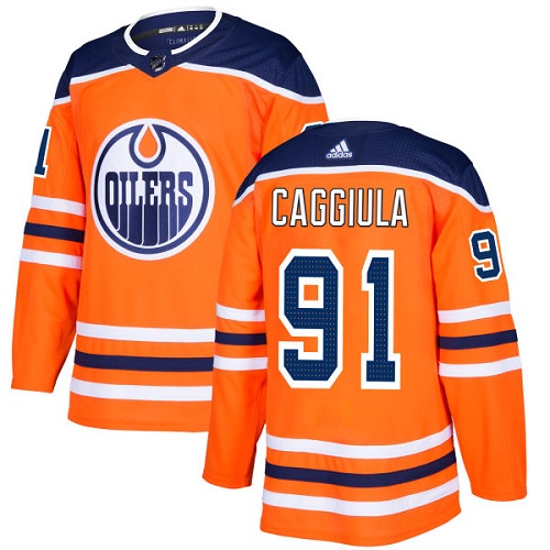 Youth Adidas Edmonton Oilers #91 Drake Caggiula Authentic Orange Home NHL Jersey