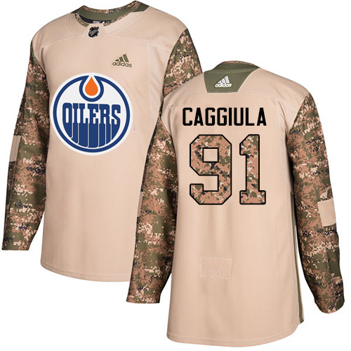 Youth Adidas Edmonton Oilers #91 Drake Caggiula Authentic Camo Veterans Day Practice NHL Jersey
