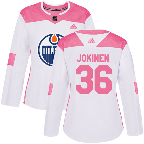Women's Adidas Edmonton Oilers #36 Jussi Jokinen Authentic White/Pink Fashion NHL Jersey