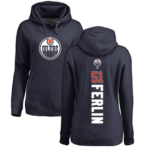 NHL Women's Adidas Edmonton Oilers #51 Brian Ferlin Navy Blue Backer Pullover Hoodie