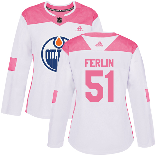 Women's Adidas Edmonton Oilers #51 Brian Ferlin Authentic White/Pink Fashion NHL Jersey