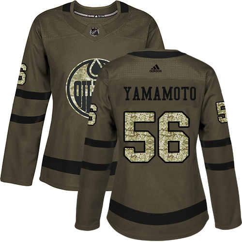 Women's Adidas Edmonton Oilers #56 Kailer Yamamoto Authentic Green Salute to Service NHL Jersey