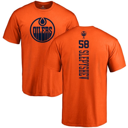 NHL Adidas Edmonton Oilers #58 Anton Slepyshev Orange One Color Backer T-Shirt
