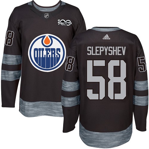 Men's Adidas Edmonton Oilers #58 Anton Slepyshev Authentic Black 1917-2017 100th Anniversary NHL Jersey