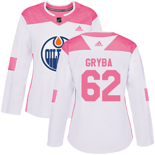 Women's Adidas Edmonton Oilers #62 Eric Gryba Authentic White/Pink Fashion NHL Jersey