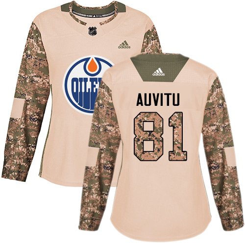 Women's Adidas Edmonton Oilers #81 Yohann Auvitu Authentic Camo Veterans Day Practice NHL Jersey