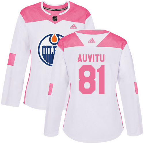 Women's Adidas Edmonton Oilers #81 Yohann Auvitu Authentic White/Pink Fashion NHL Jersey