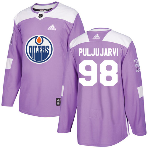 Men's Adidas Edmonton Oilers #98 Jesse Puljujarvi Authentic Purple Fights Cancer Practice NHL Jersey