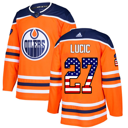Youth Adidas Edmonton Oilers #27 Milan Lucic Authentic Orange USA Flag Fashion NHL Jersey