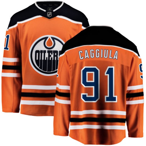 Men's Edmonton Oilers #91 Drake Caggiula Authentic Orange Home Fanatics Branded Breakaway NHL Jersey