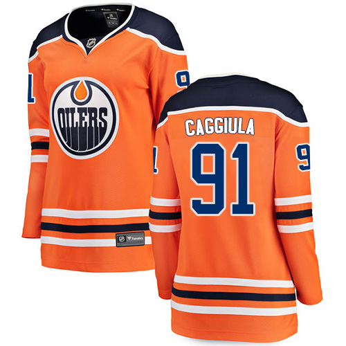 Women's Edmonton Oilers #91 Drake Caggiula Authentic Orange Home Fanatics Branded Breakaway NHL Jersey