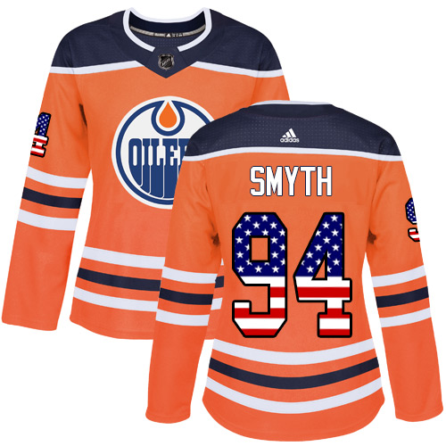 Women's Adidas Edmonton Oilers #94 Ryan Smyth Authentic Orange USA Flag Fashion NHL Jersey