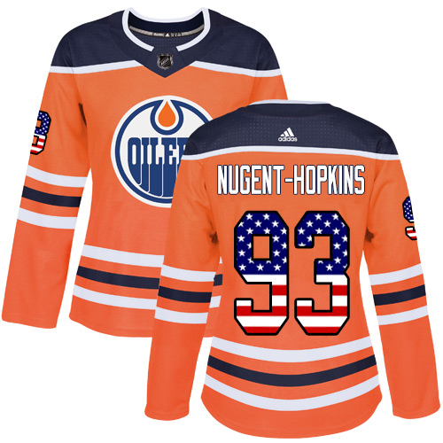 Women's Adidas Edmonton Oilers #93 Ryan Nugent-Hopkins Authentic Orange USA Flag Fashion NHL Jersey