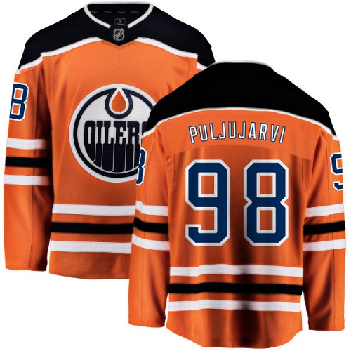 Men's Edmonton Oilers #98 Jesse Puljujarvi Authentic Orange Home Fanatics Branded Breakaway NHL Jersey