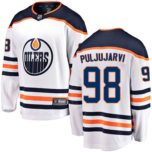Men's Edmonton Oilers #98 Jesse Puljujarvi Authentic White Away Fanatics Branded Breakaway NHL Jersey