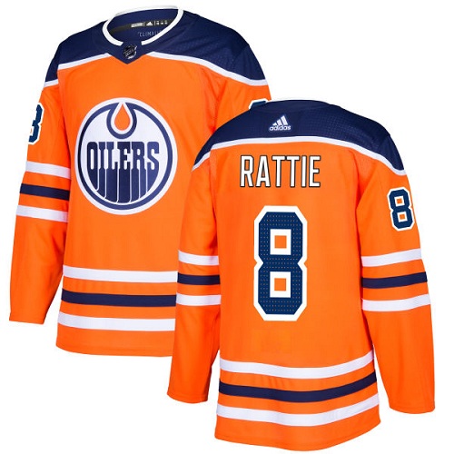 Men's Adidas Edmonton Oilers #8 Ty Rattie Authentic Orange Home NHL Jersey