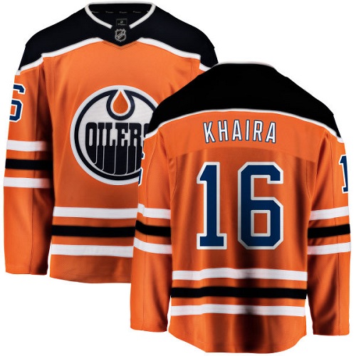 Men's Edmonton Oilers #16 Jujhar Khaira Authentic Orange Home Fanatics Branded Breakaway NHL Jersey