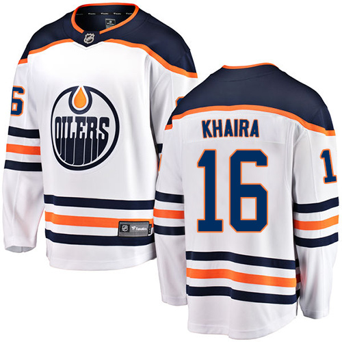 Men's Edmonton Oilers #16 Jujhar Khaira Authentic White Away Fanatics Branded Breakaway NHL Jersey