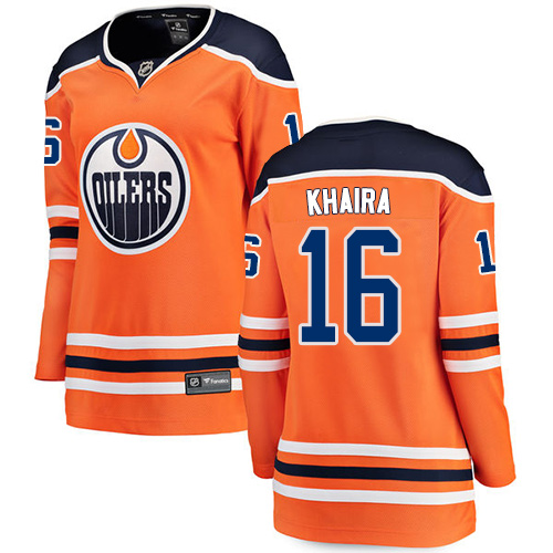 Women's Edmonton Oilers #16 Jujhar Khaira Authentic Orange Home Fanatics Branded Breakaway NHL Jersey