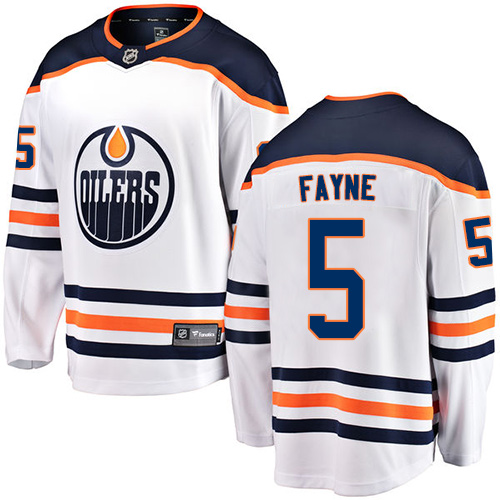 Men's Edmonton Oilers #5 Mark Fayne Authentic White Away Fanatics Branded Breakaway NHL Jersey