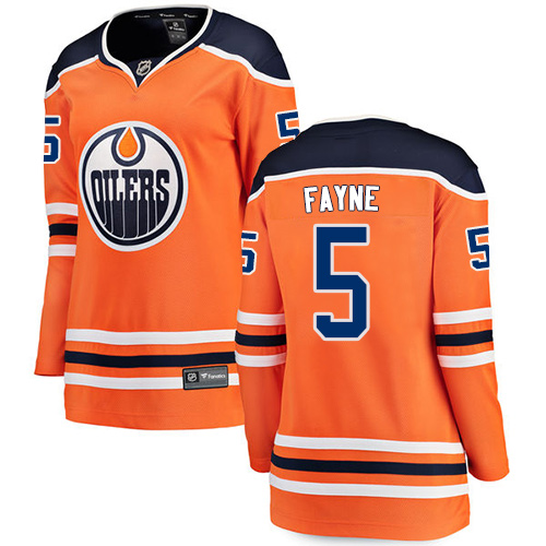Women's Edmonton Oilers #5 Mark Fayne Authentic Orange Home Fanatics Branded Breakaway NHL Jersey