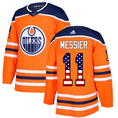 Men's Adidas Edmonton Oilers #11 Mark Messier Authentic Orange USA Flag Fashion NHL Jersey