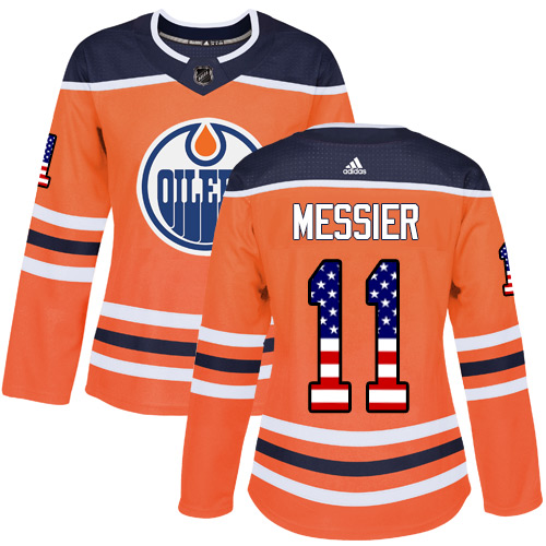 Women's Adidas Edmonton Oilers #11 Mark Messier Authentic Orange USA Flag Fashion NHL Jersey