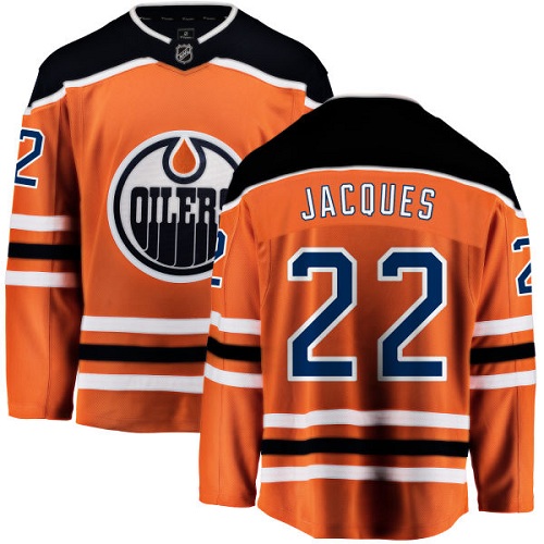 Men's Edmonton Oilers #22 Jean-Francois Jacques Authentic Orange Home Fanatics Branded Breakaway NHL Jersey