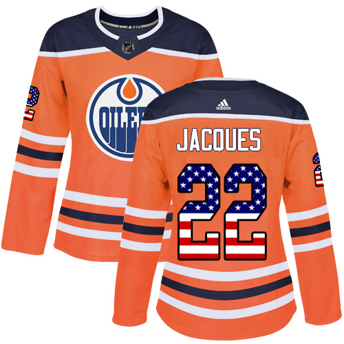 Women's Adidas Edmonton Oilers #22 Jean-Francois Jacques Authentic Orange USA Flag Fashion NHL Jersey