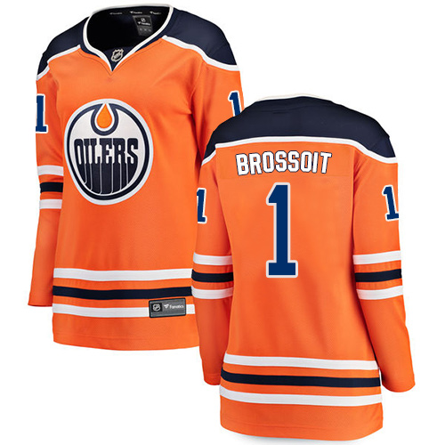 Women's Edmonton Oilers #1 Laurent Brossoit Authentic Orange Home Fanatics Branded Breakaway NHL Jersey