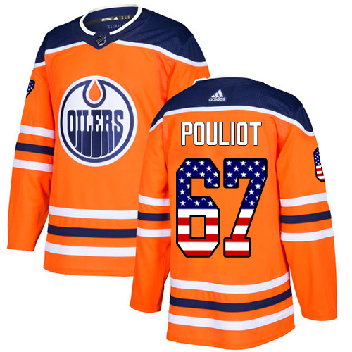 Men's Adidas Edmonton Oilers #67 Benoit Pouliot Authentic Orange USA Flag Fashion NHL Jersey