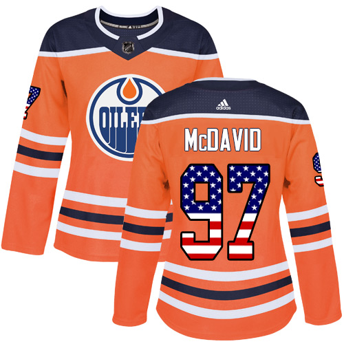 Women's Adidas Edmonton Oilers #97 Connor McDavid Authentic Orange USA Flag Fashion NHL Jersey