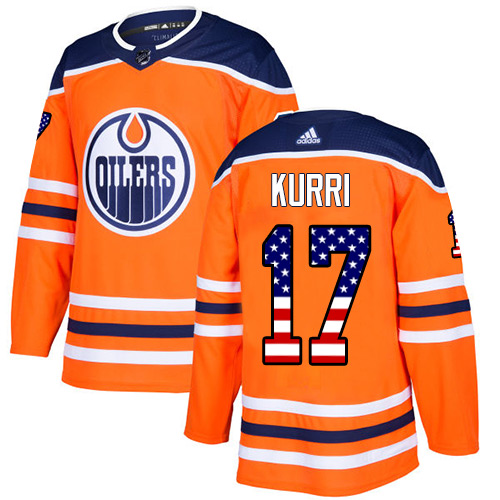 Men's Adidas Edmonton Oilers #17 Jari Kurri Authentic Orange USA Flag Fashion NHL Jersey