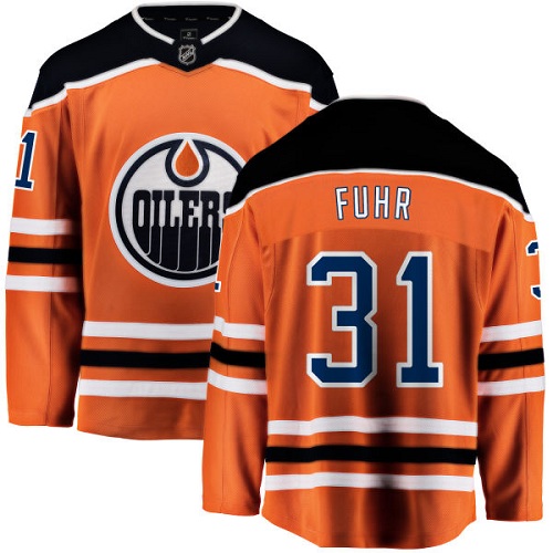 Men's Edmonton Oilers #31 Grant Fuhr Authentic Orange Home Fanatics Branded Breakaway NHL Jersey