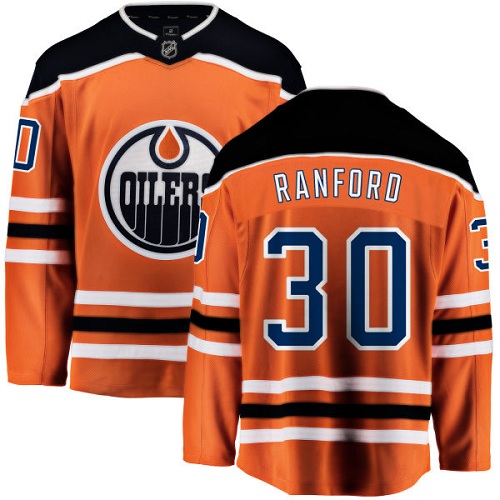 Men's Edmonton Oilers #30 Bill Ranford Authentic Orange Home Fanatics Branded Breakaway NHL Jersey