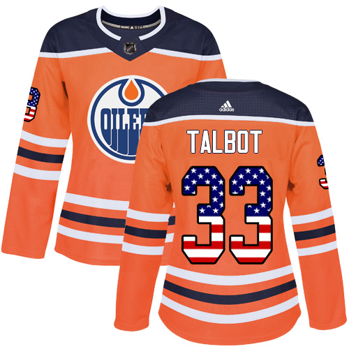Women's Adidas Edmonton Oilers #33 Cam Talbot Authentic Orange USA Flag Fashion NHL Jersey