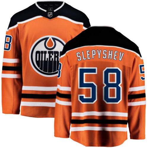 Men's Edmonton Oilers #58 Anton Slepyshev Authentic Orange Home Fanatics Branded Breakaway NHL Jersey