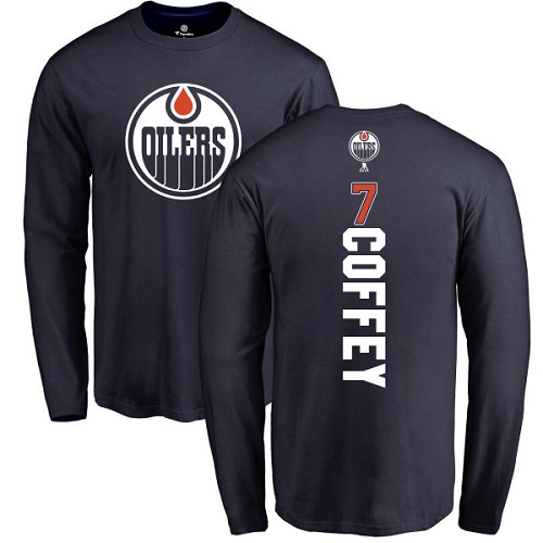 NHL Adidas Edmonton Oilers #7 Paul Coffey Navy Blue Backer Long Sleeve T-Shirt