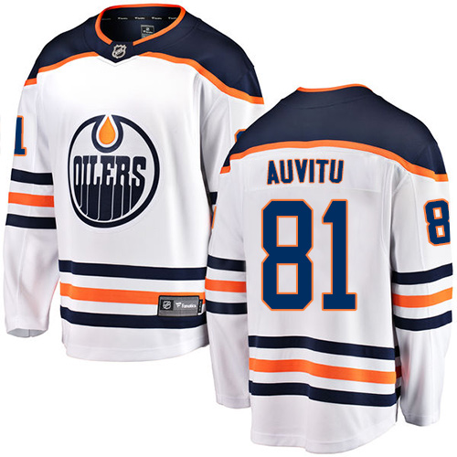 Youth Edmonton Oilers #81 Yohann Auvitu Authentic White Away Fanatics Branded Breakaway NHL Jersey