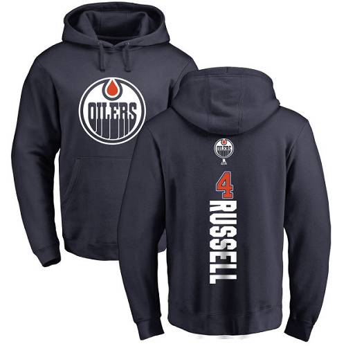 NHL Adidas Edmonton Oilers #4 Kris Russell Navy Blue Backer Pullover Hoodie