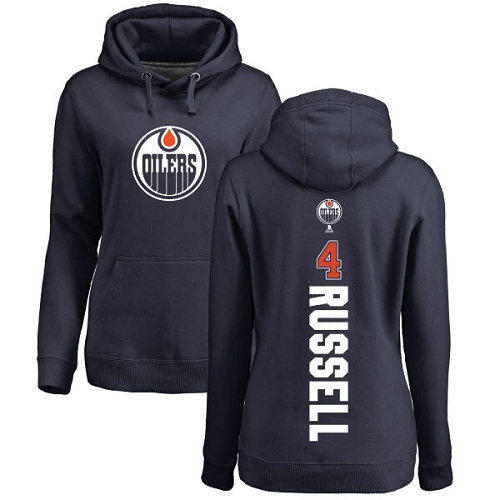 NHL Women's Adidas Edmonton Oilers #4 Kris Russell Navy Blue Backer Pullover Hoodie
