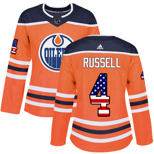 Women's Adidas Edmonton Oilers #8 Jacob Trouba Authentic Orange USA Flag Fashion NHL Jersey