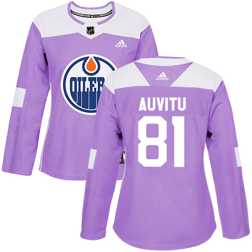 Women's Adidas Edmonton Oilers #81 Yohann Auvitu Authentic Purple Fights Cancer Practice NHL Jersey