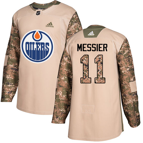 Men's Adidas Edmonton Oilers #11 Mark Messier Authentic Camo Veterans Day Practice NHL Jersey