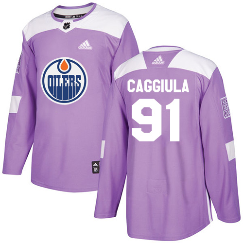 Men's Adidas Edmonton Oilers #91 Drake Caggiula Authentic Purple Fights Cancer Practice NHL Jersey